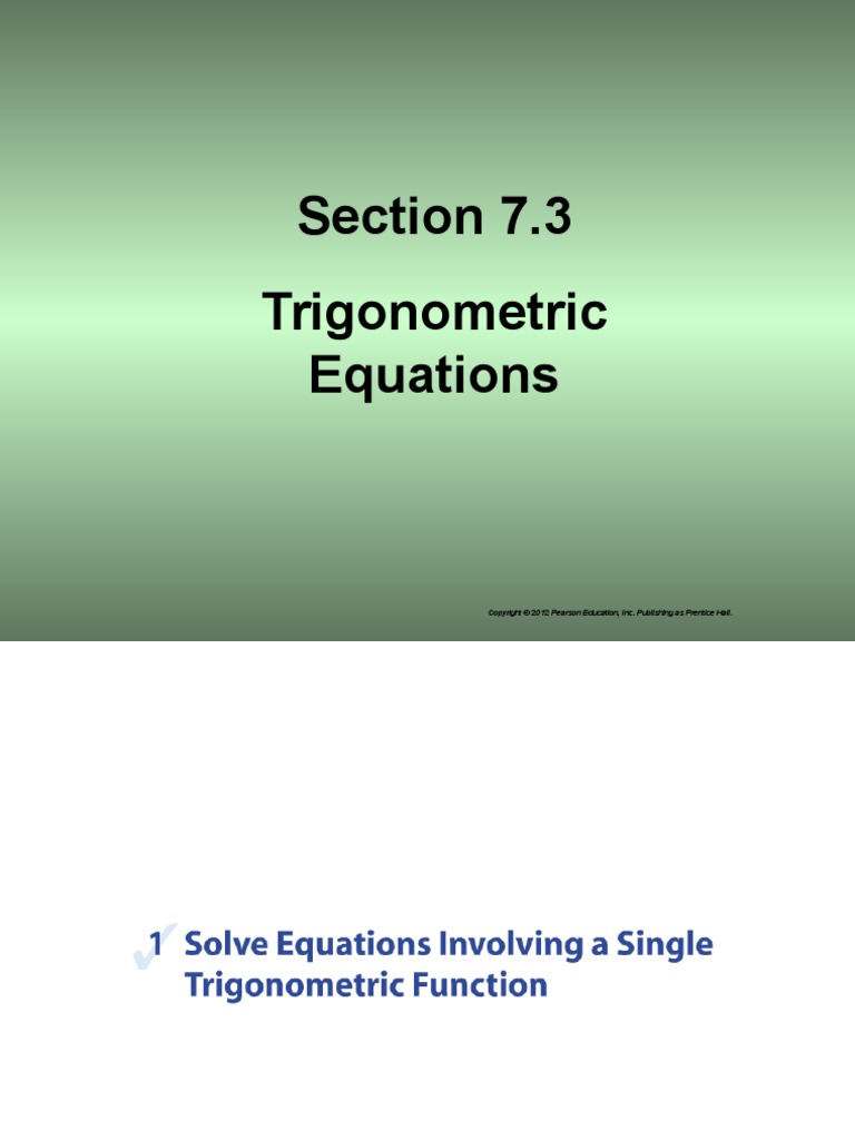 Section 7.3 Trigonometric Equations | PDF | Trigonometric Functions ...
