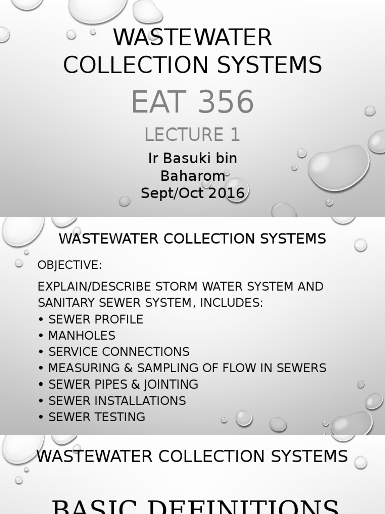 Wastewater Collection Systems Lecture Notes PDF Sanitary Sewer