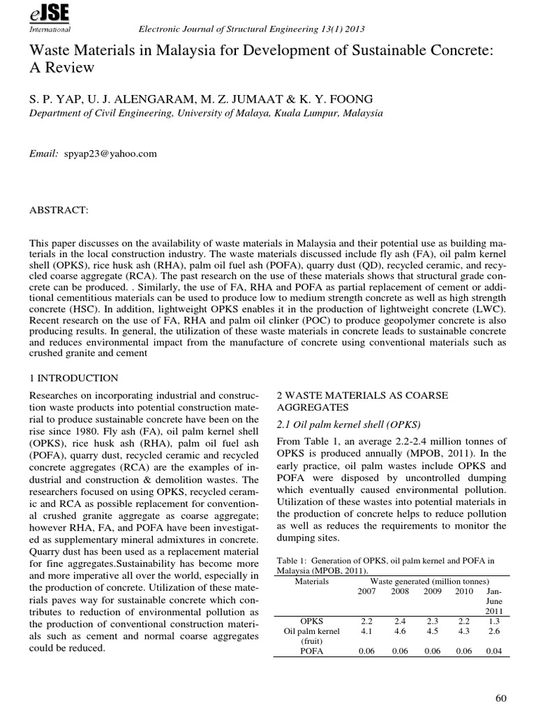 Waste Materials in Malaysia For Development of Sustainable Concrete A ...