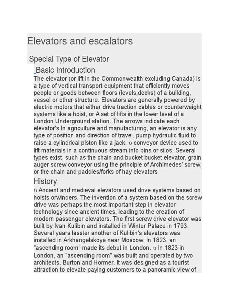 Overview of Elevators and Escalators | PDF | Escalator | Elevator