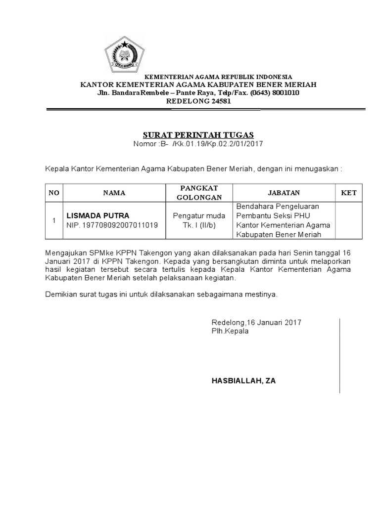 Contoh Surat Tugas Kantor - Aneka Macam Contoh
