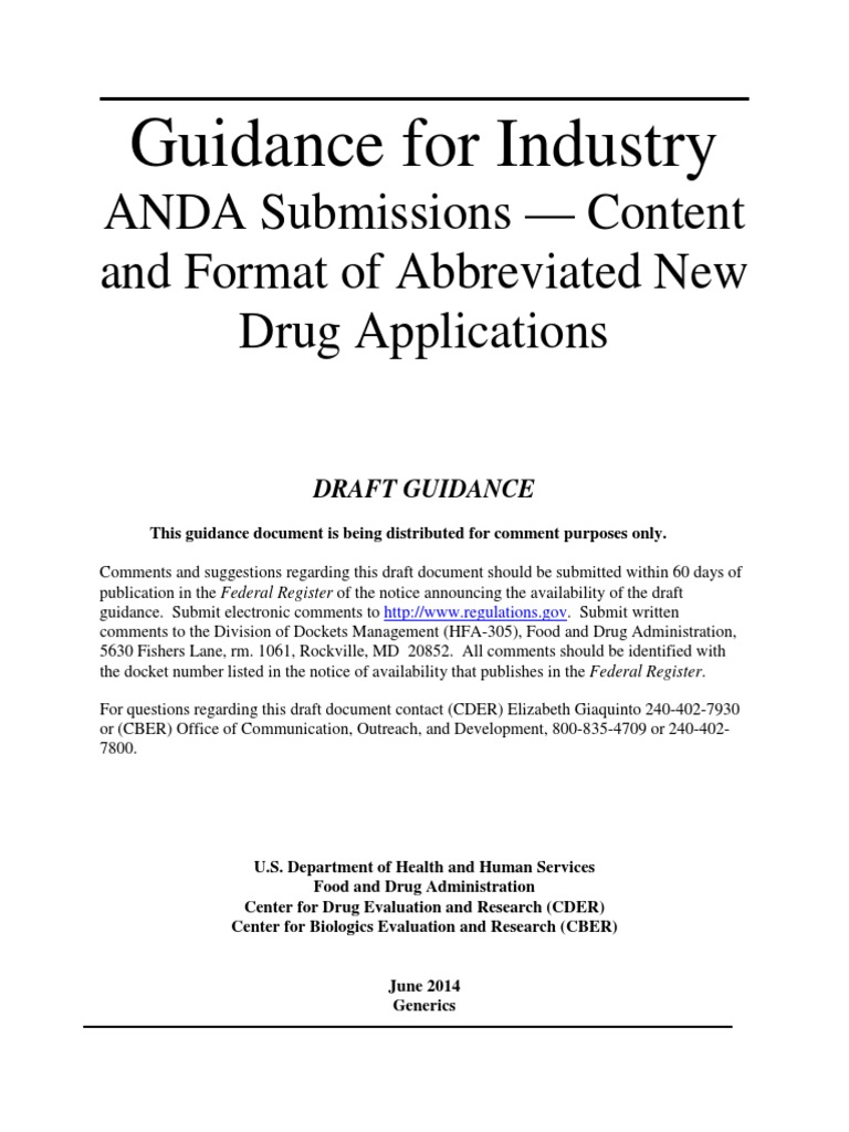 ANDA Submission Content and Format Guide | PDF | Federal Food | Food ...