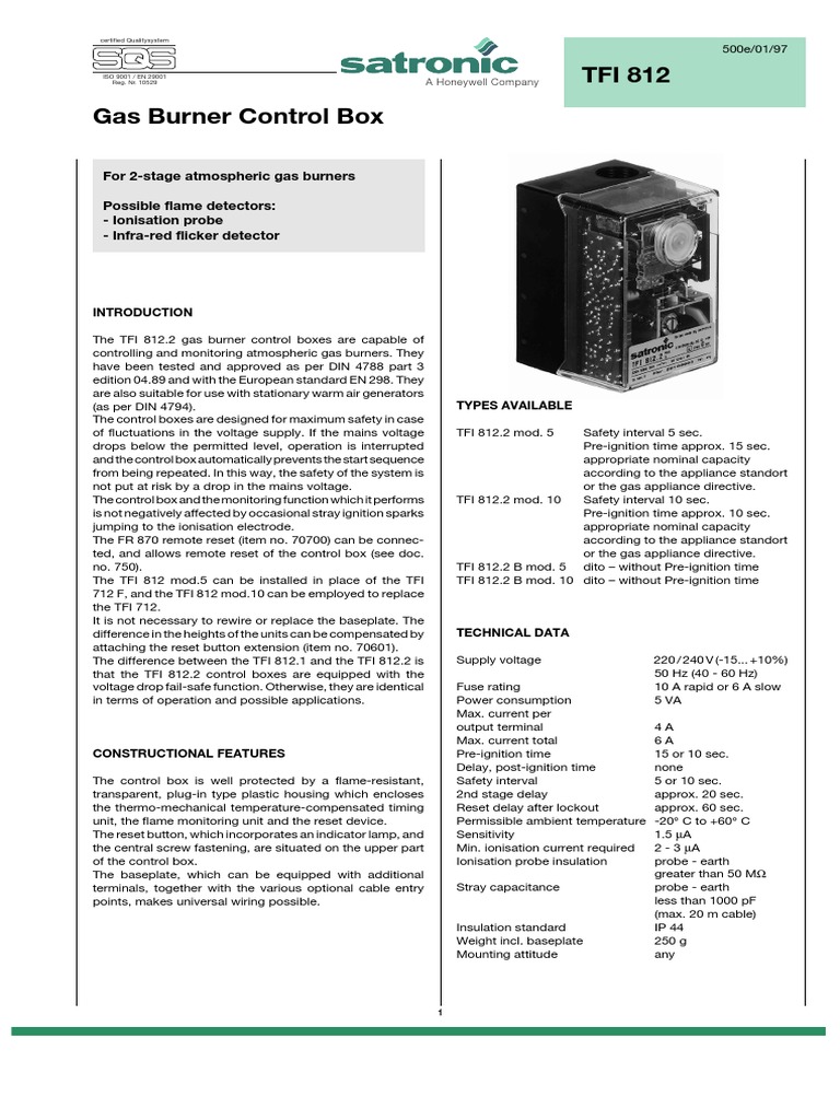 TFI 812.2 Mod. 10 Satronic Gasfeuerungsautomat - Geprüft Nach DIN 4788 & EN 298
