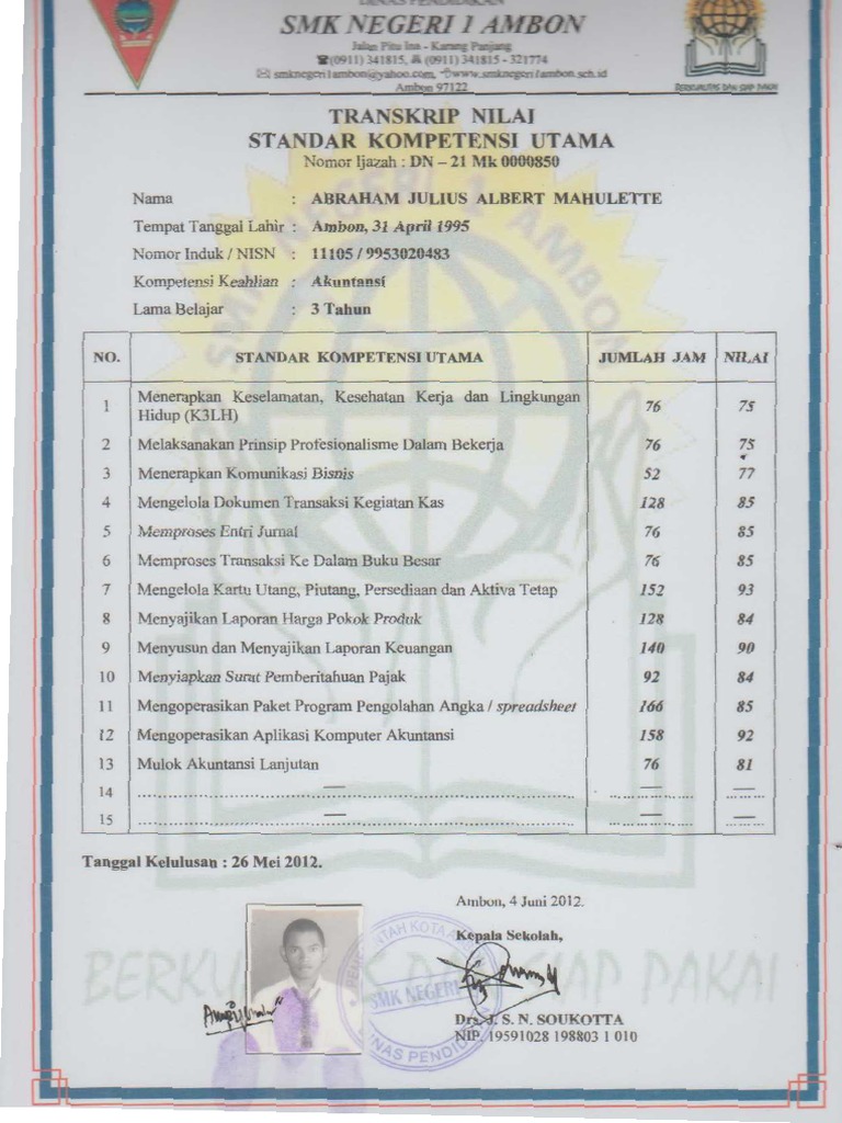 Transkip Nilai SMK N 1 | PDF