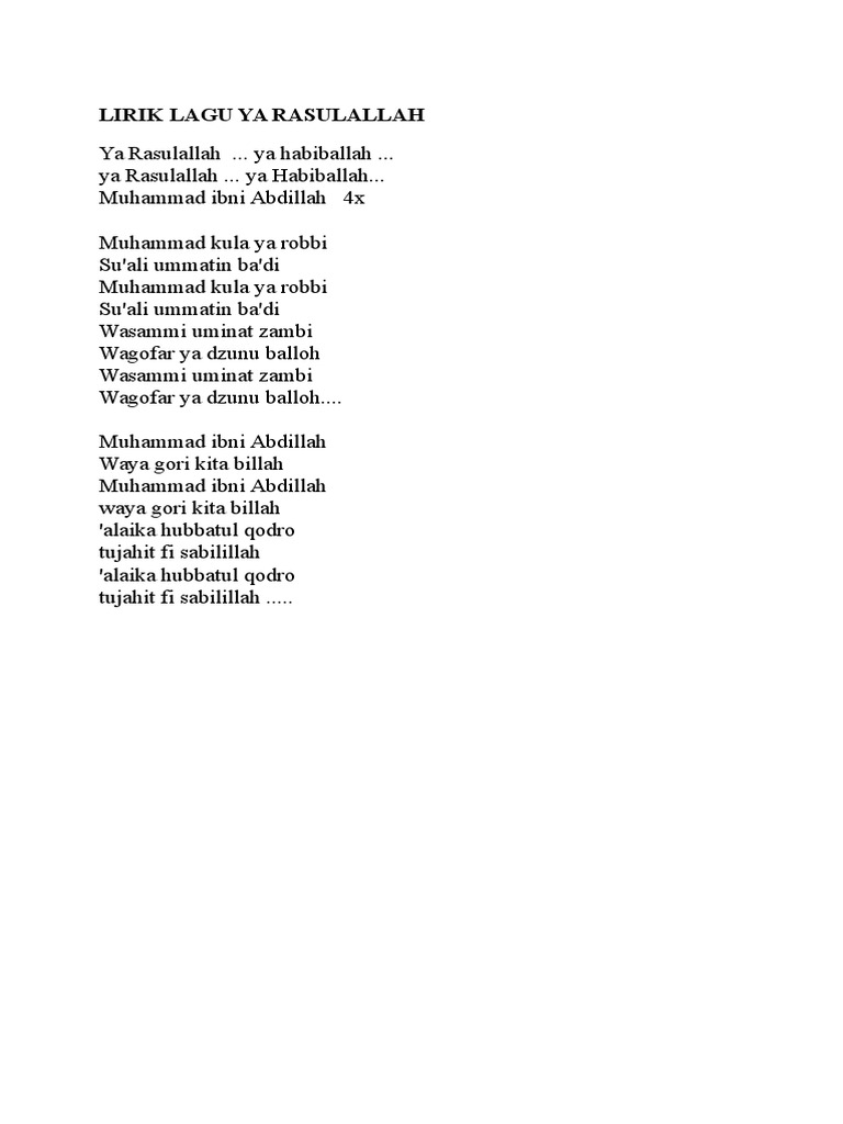 Lirik Lagu Ya Rasulallah | PDF | Islamic Belief And Doctrine