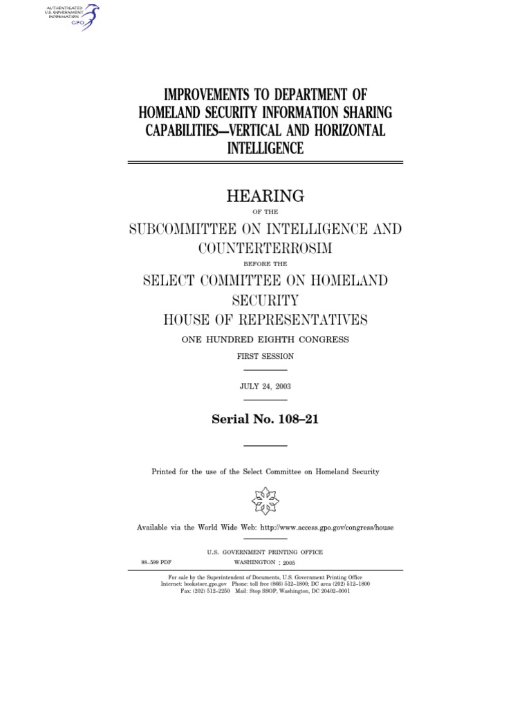 Improvements To Department of Homeland Security Information Sharing