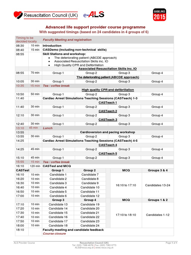 ALS Provider Course Schedule | PDF | Cardiopulmonary Resuscitation ...
