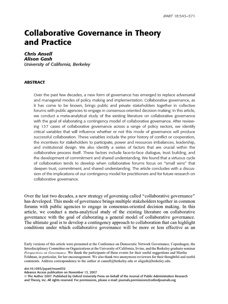 Ansell and Gash Collaborative Governance in Theory and Practice PDF ...