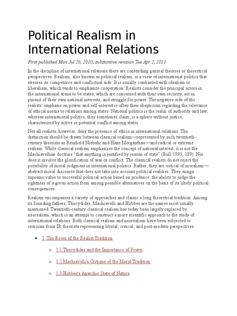 Understanding Political Realism | PDF | International Relations ...