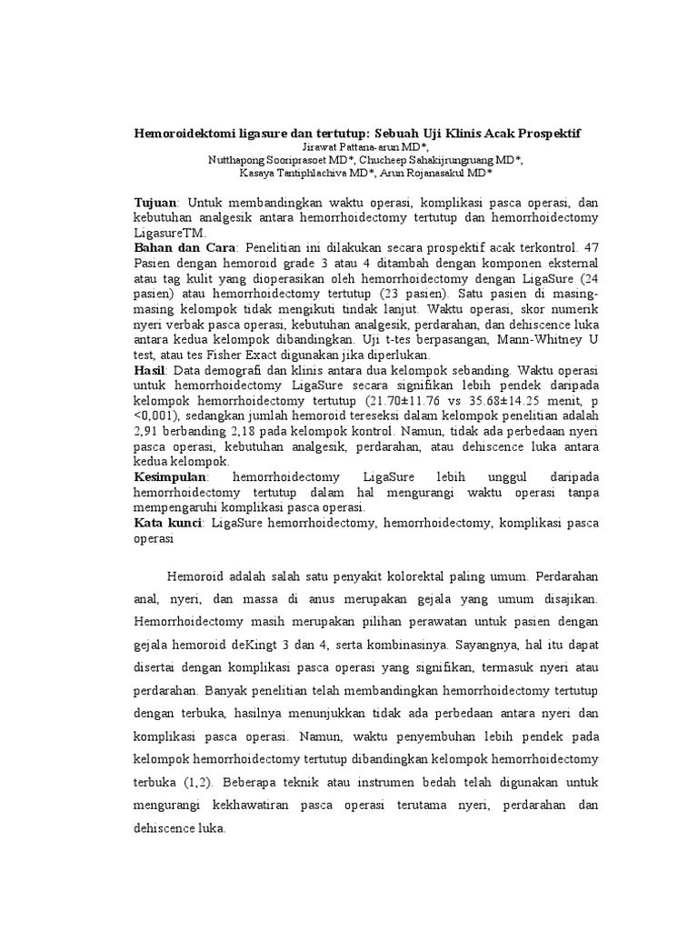 Closed Vs Ligasure Hemorrhoidectomy PDF