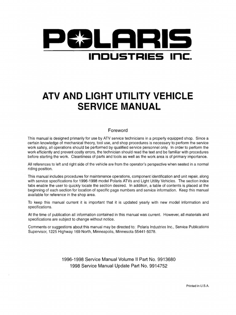 POLARIS ATV SERVICE MANUAL PDF FREE DOWNLOAD visual data 6