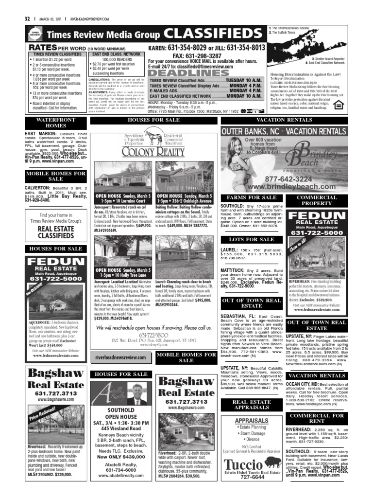 Riverhead NewsReview Classifieds and Service Directory March 2, 2017