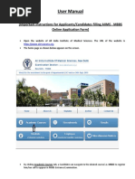 User Manual: (Important Instructions For Applicants/Candidates Filling AIIMS - MBBS Online Application Form)