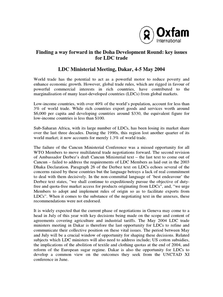 Finding A Way Forward in The Doha Development Round: Key Issues For LDC ...