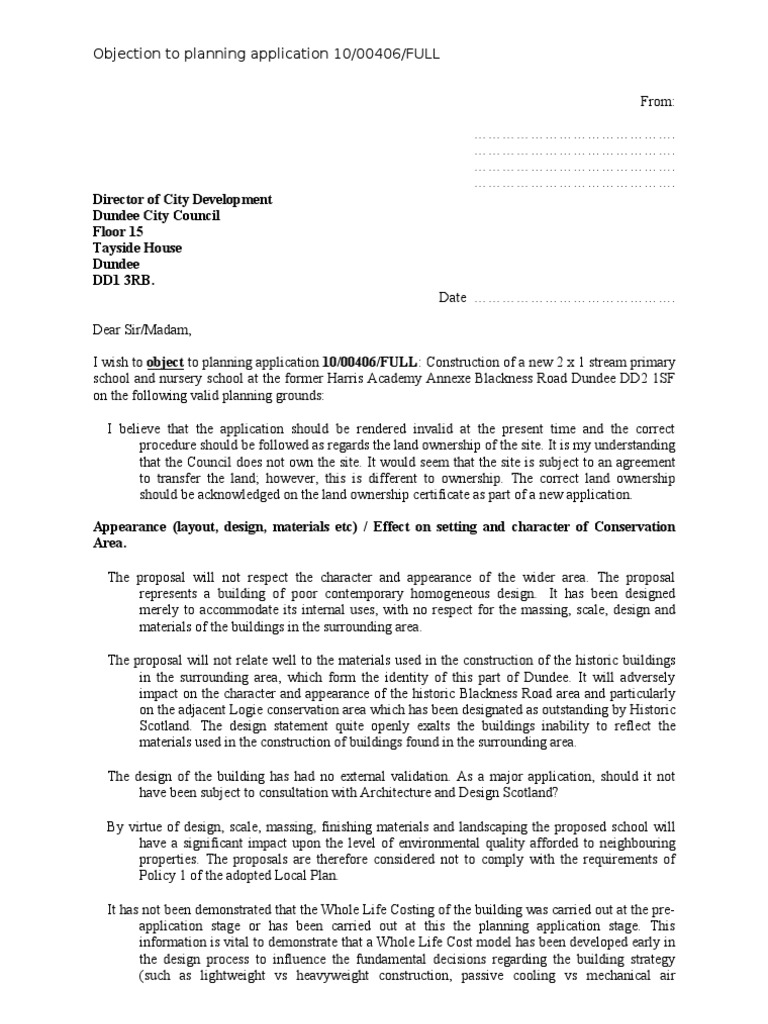 Proforma Objection To Planning Application 10 00406 Full Pdf Environmental Remediation Biomass