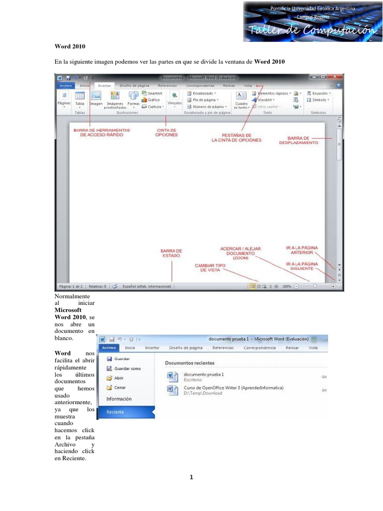 Manual Word 2010 Taller de Computaci-N PDF | PDF | Hoja de cálculo ...