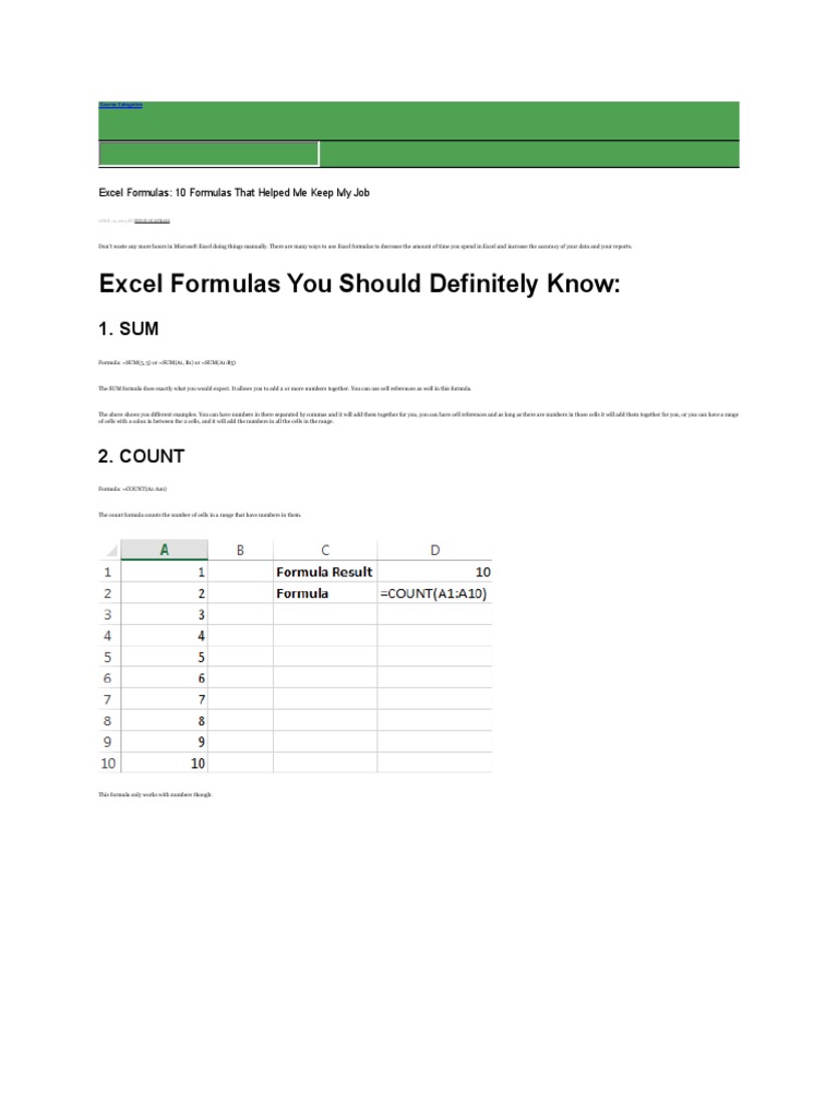 Excel Formulas You Should Definitely Know Excel Formulas 10 Formulas