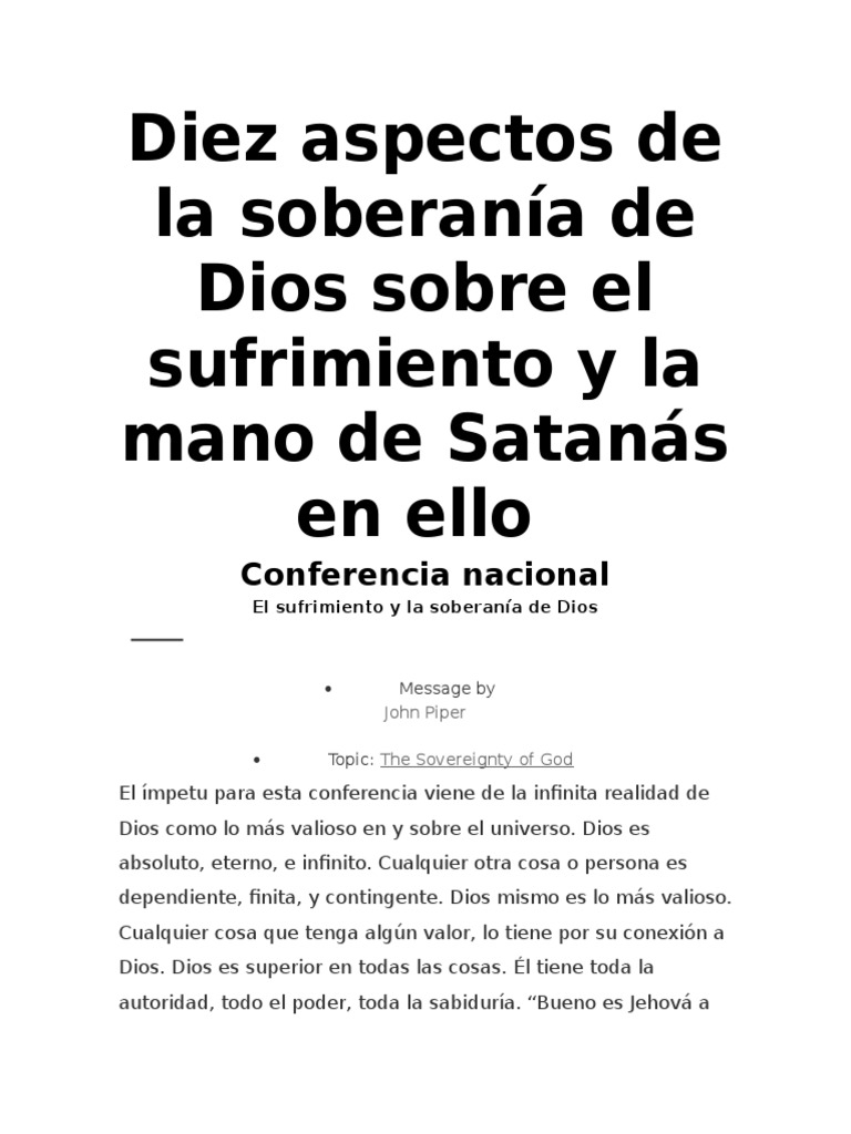 Diez Aspectos de La Soberanía de Dios Sobre El Sufrimiento y La Mano de ...