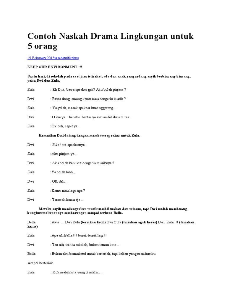 Contoh Naskah Drama Lingkungan Untuk 5docx