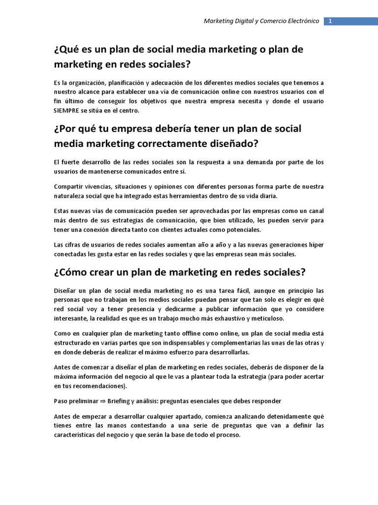 Guía para un Plan de Social Media Marketing | PDF | Servicio de redes ...