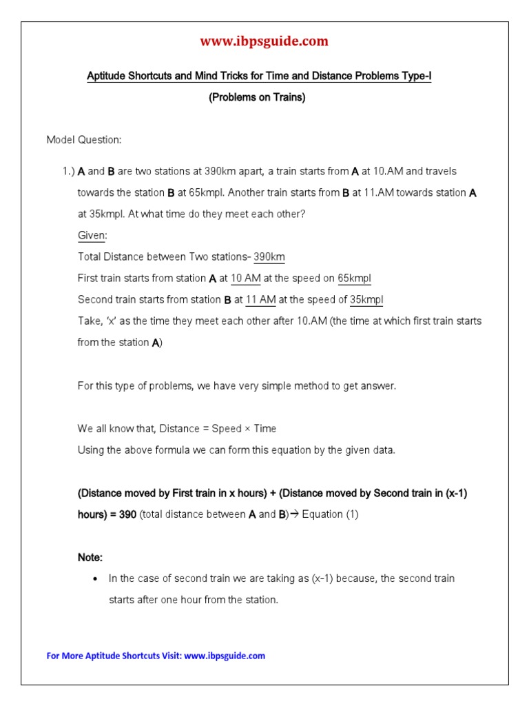 Aptitude Shortcuts and Mind Tricks For Time and Distance Problems | PDF ...
