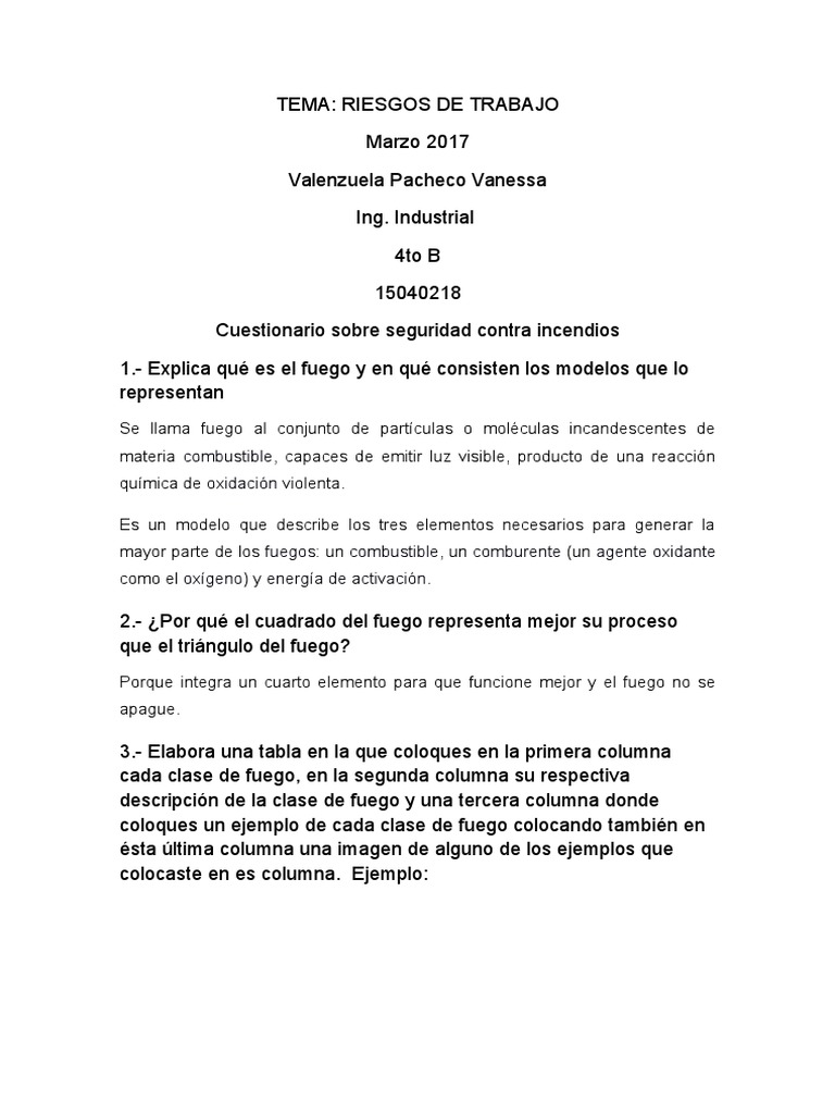 Cuestionario U4 Seguridad e Higiene Industrial | PDF | Combustión ...