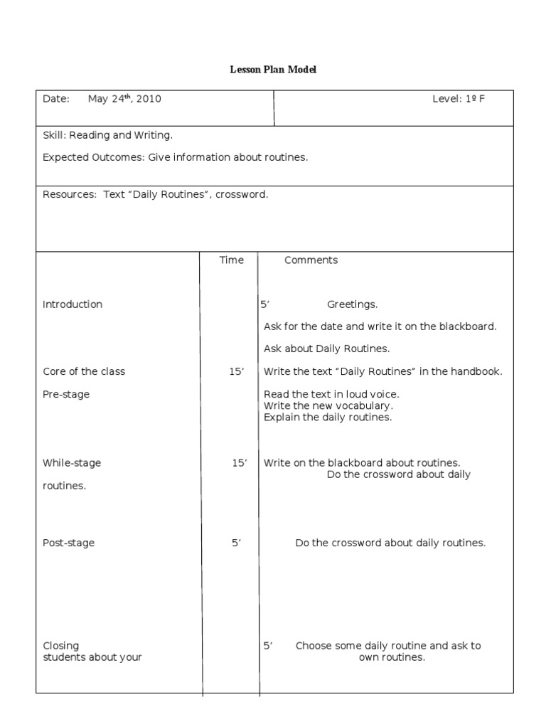 Daily Routines Lesson Plan | PDF