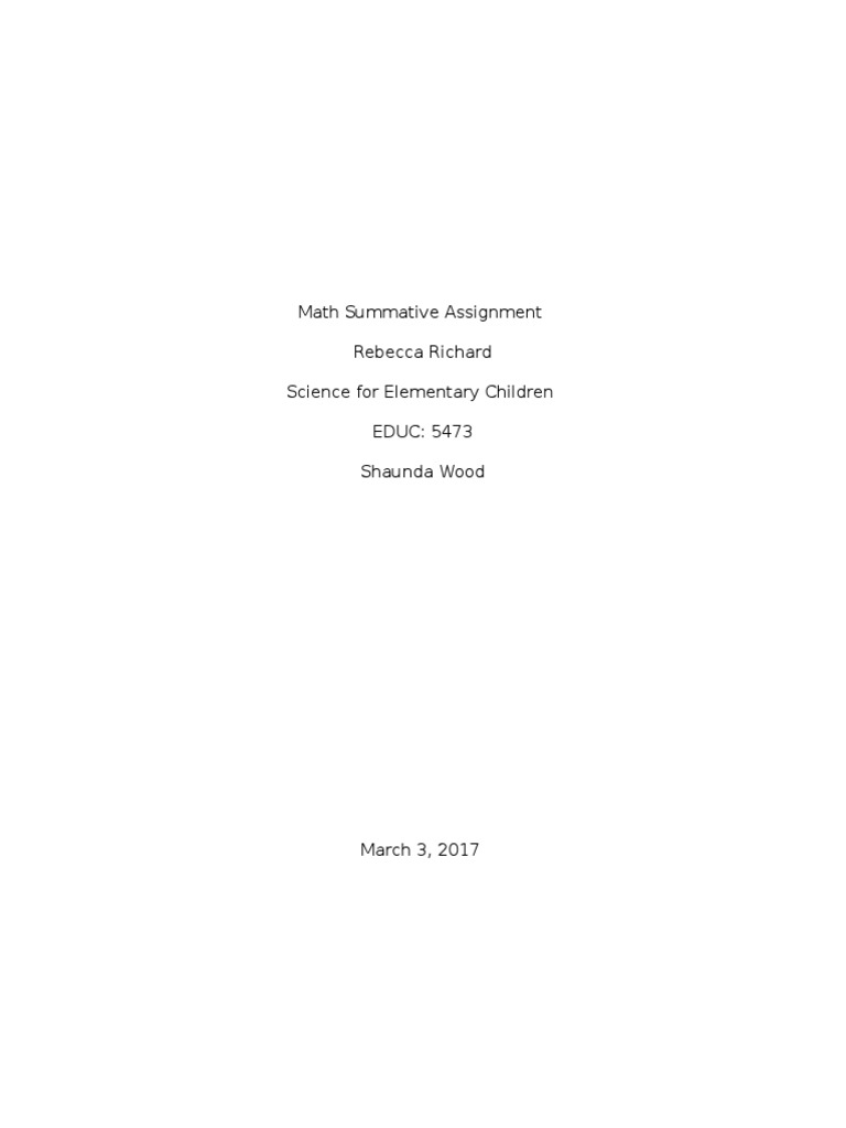Math Summative Assignment | PDF | Fraction (Mathematics) | Teaching ...