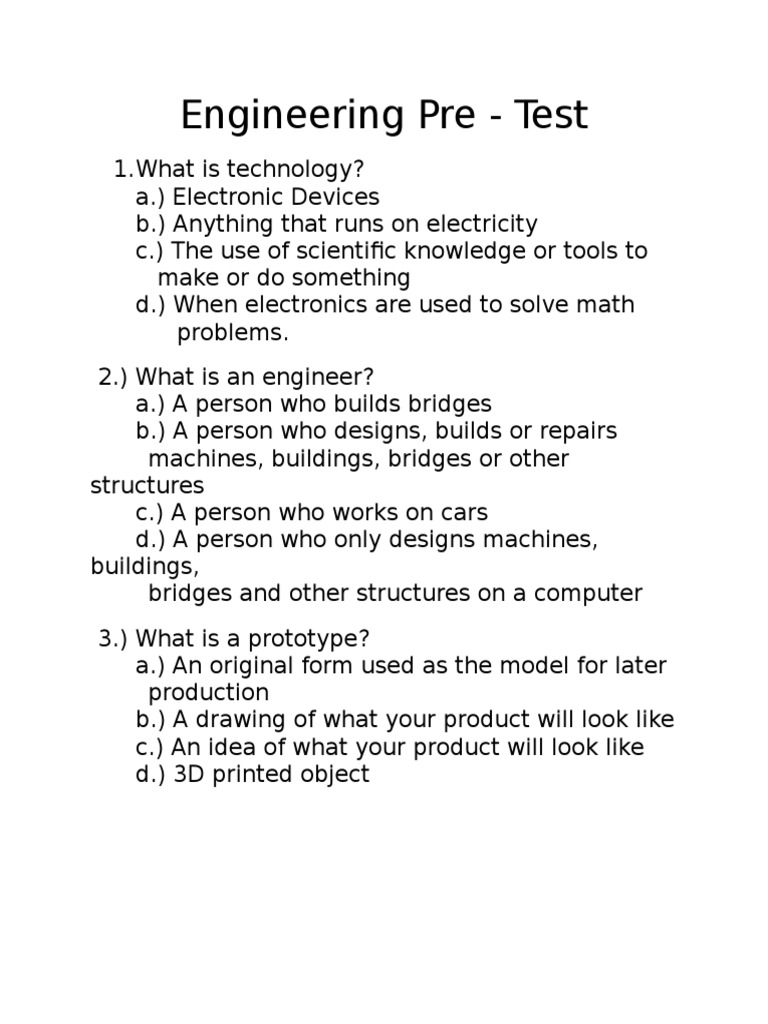 Engineeringpreposttest | PDF | Technology & Engineering