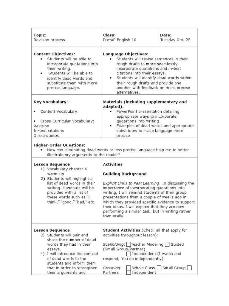 Revision Process | PDF | Essays | Vocabulary