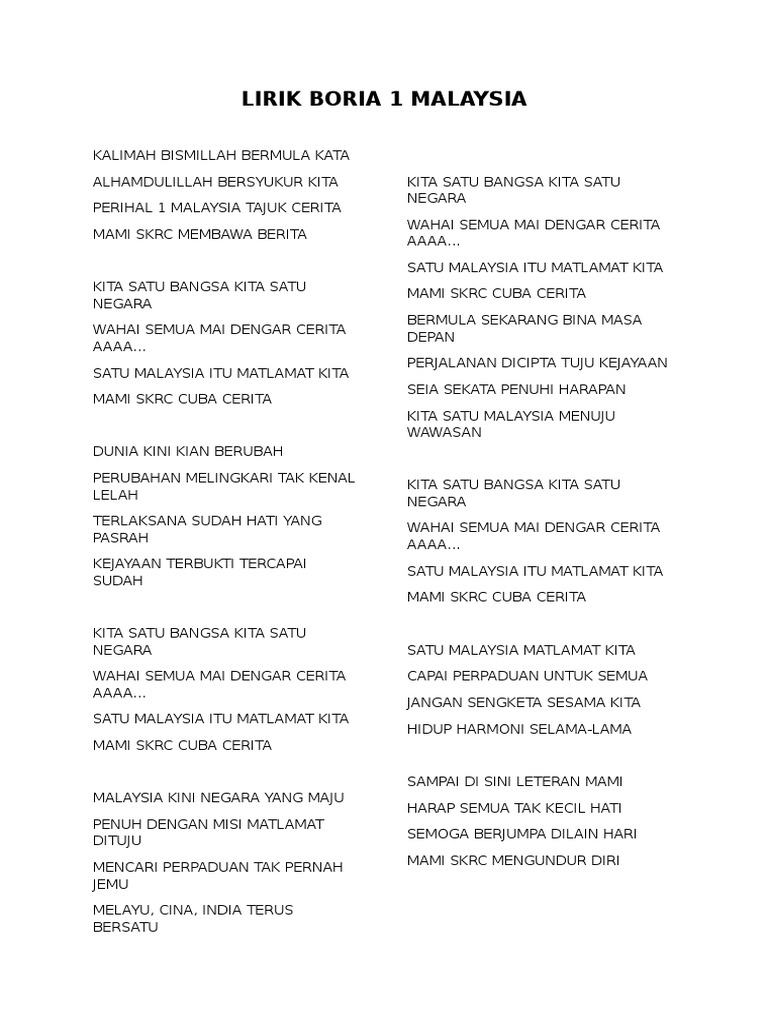 Lirik Boria 1 Malaysia Pdf