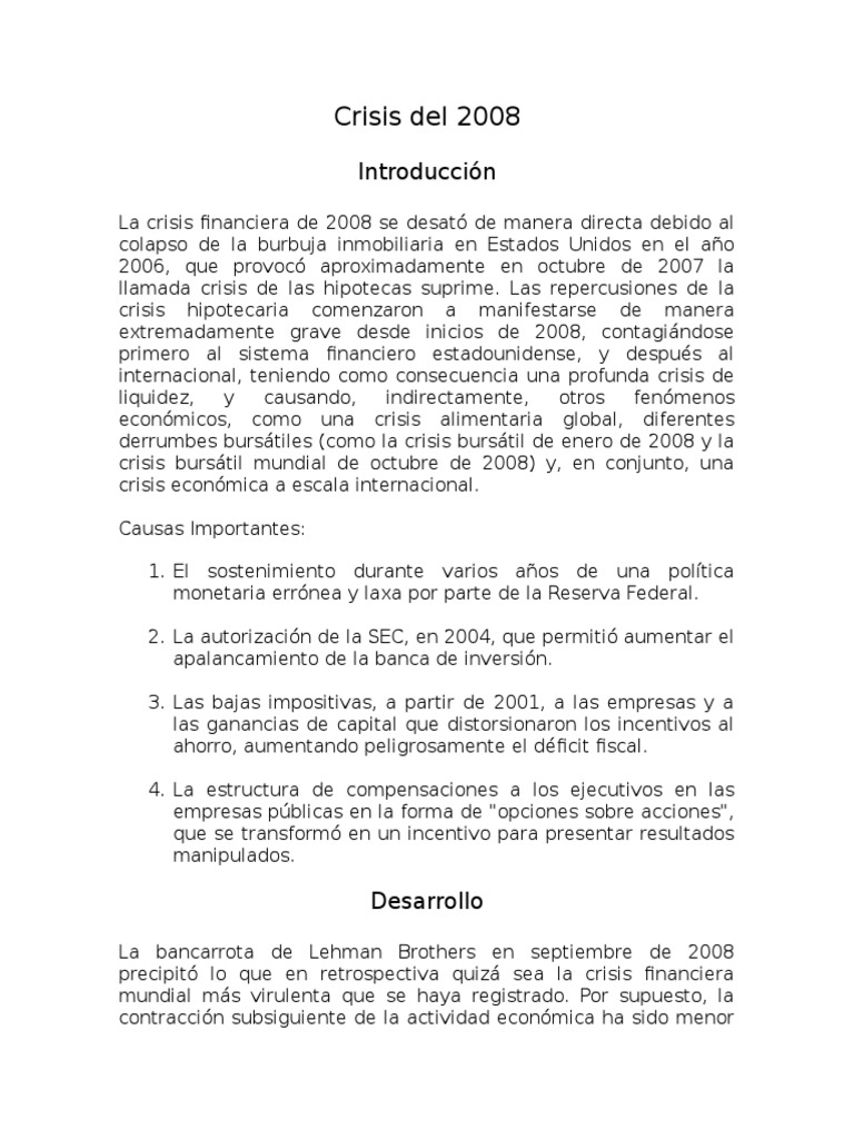Consecuencias de la crisis 2008 en México | PDF | Crisis financiera de ...