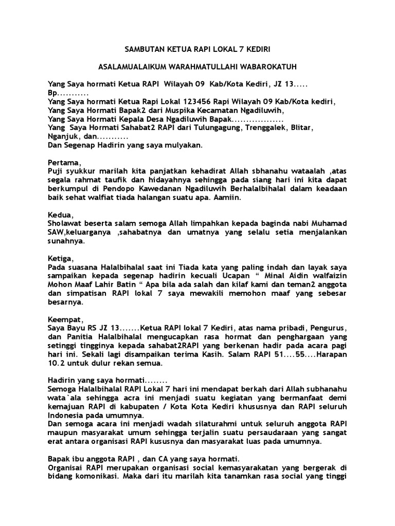 Sambutan Ketua Rapi Lokal 7 Kediri