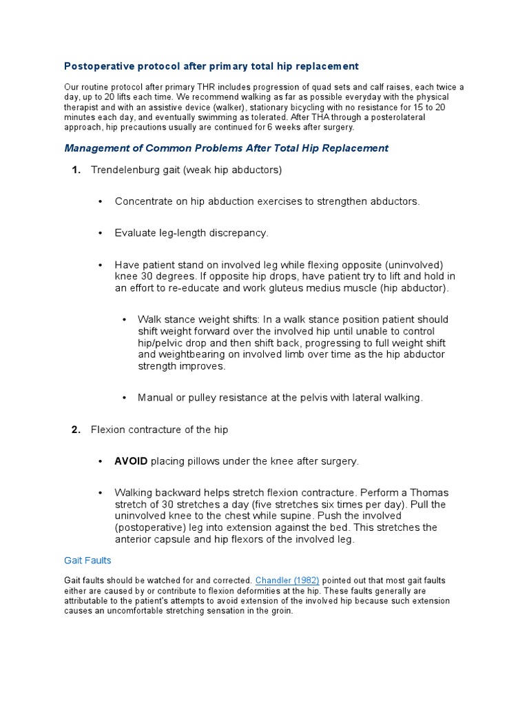 Postoperative Protocol After Primary Total Hip Replacement Anatomical Terms Of Motion Hip