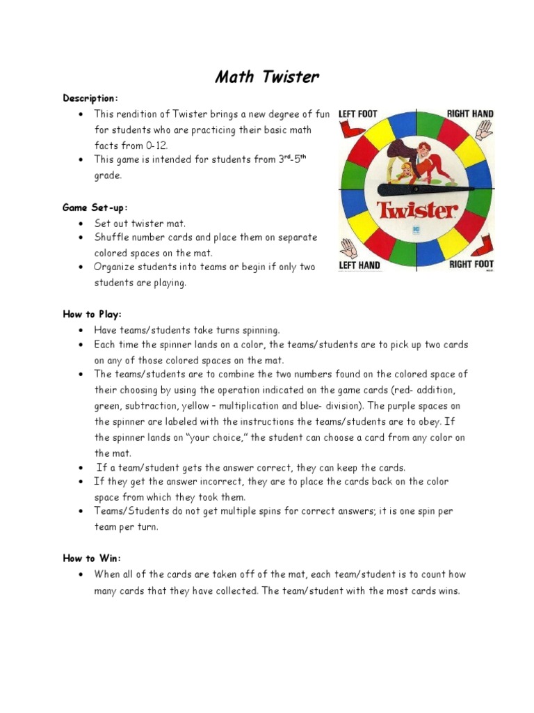 Math Twister Instruction Sheet | PDF