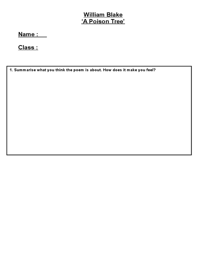 Poison Tree Questions PDF