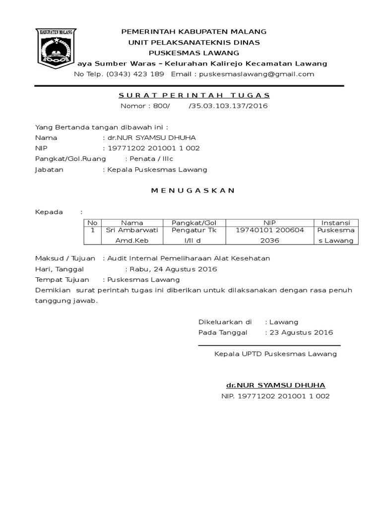 Surat Tugas Audit Internal Program Doc UNE-EN ISO IEC 17025 dan Audit Internal Laboratorium.