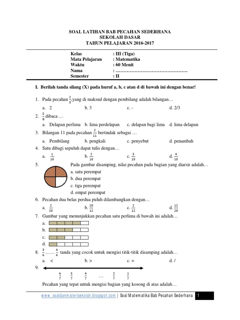 Kelas 3 Sd Semester 2 Bab Pecahan Sederhana