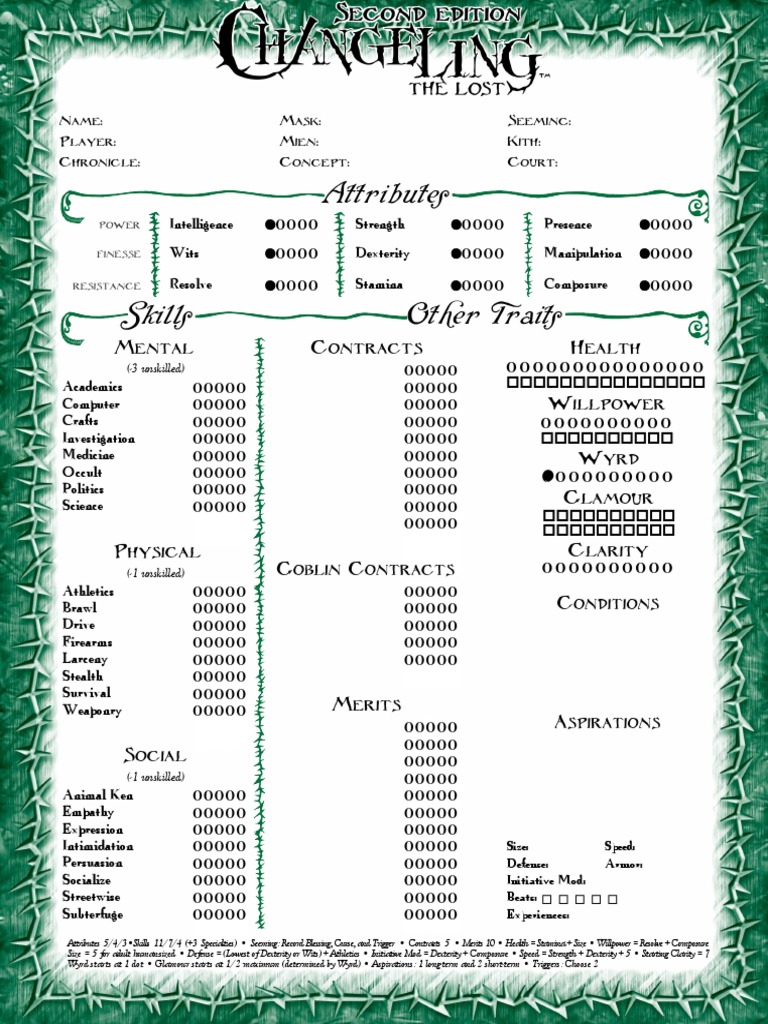 CtL 2E Fillable Character Sheet | Role Playing | Tabletop Games
