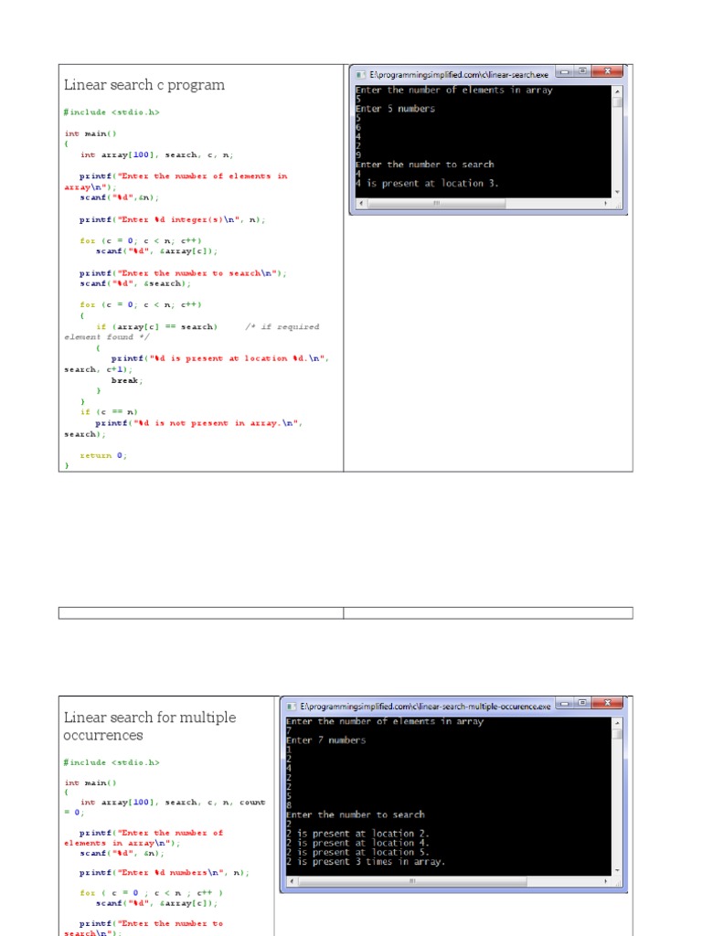 12 Linear Search Program | PDF | C (Programming Language) | Array Data ...