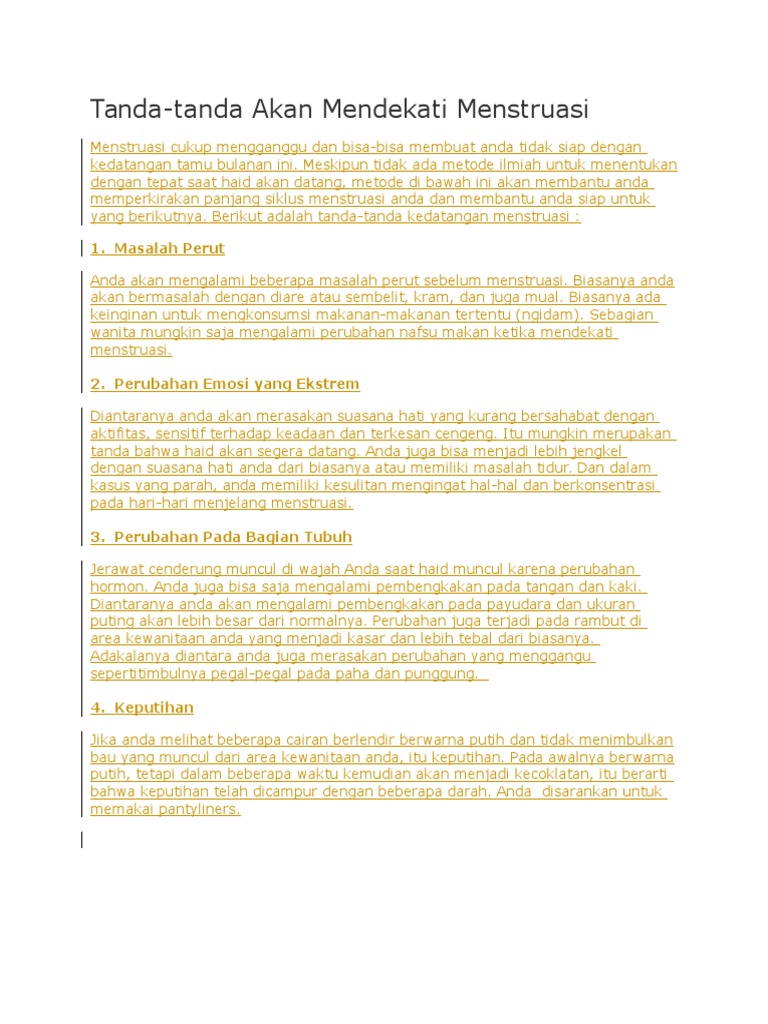 Tanda Mendekati Menstruasi Pdf