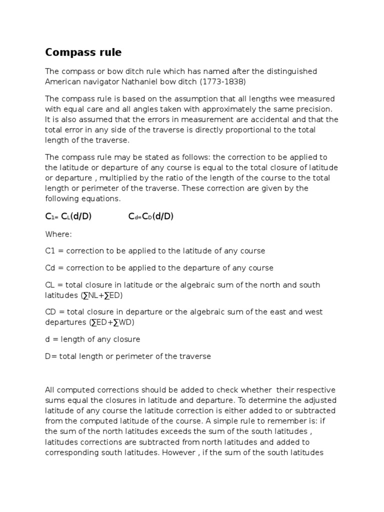 Compass Rule and Transit Rule Compass Summation