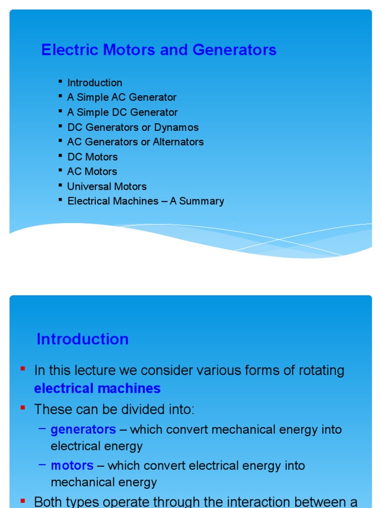 Electric Motors and Generators Overview | PDF | Electric Generator ...