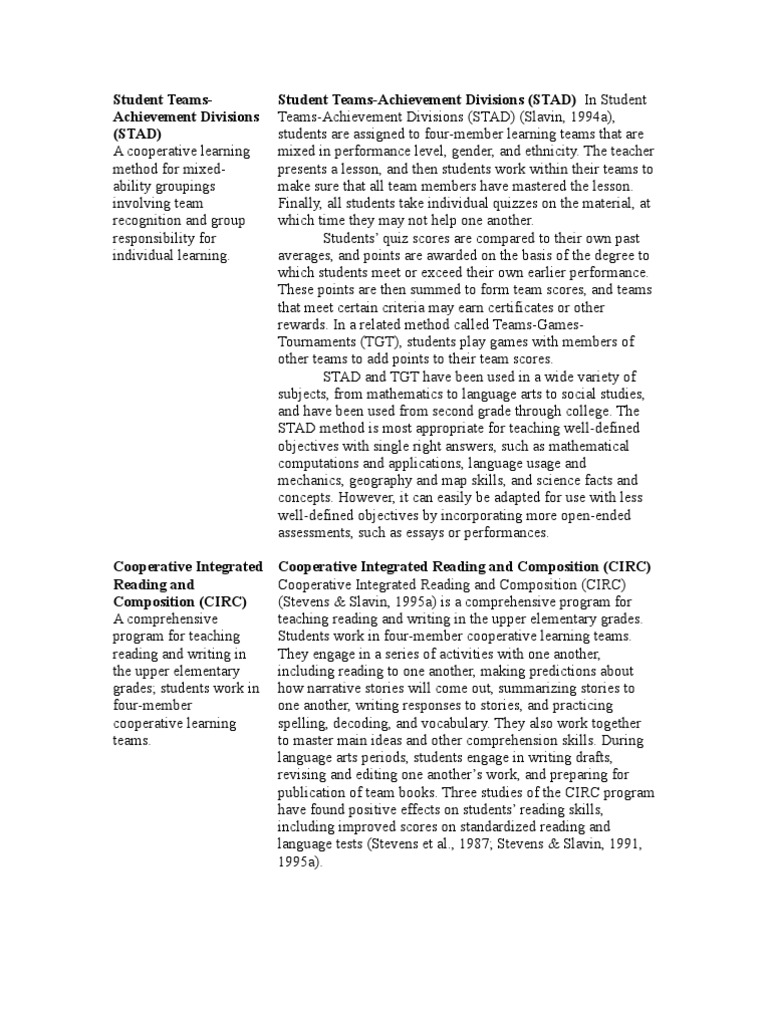 Overview of Cooperative Learning Models | PDF | Behaviorism | Psychology