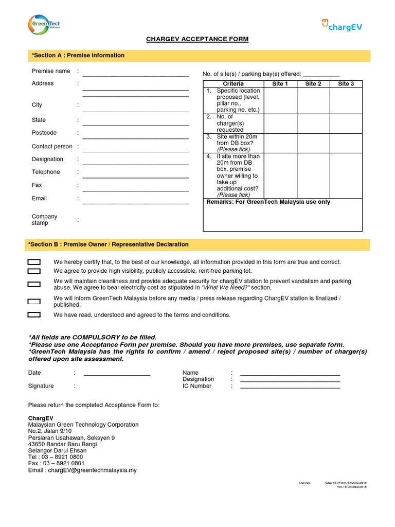 ChargEV Acceptance Form Submission | PDF | Battery Charger | Malaysia