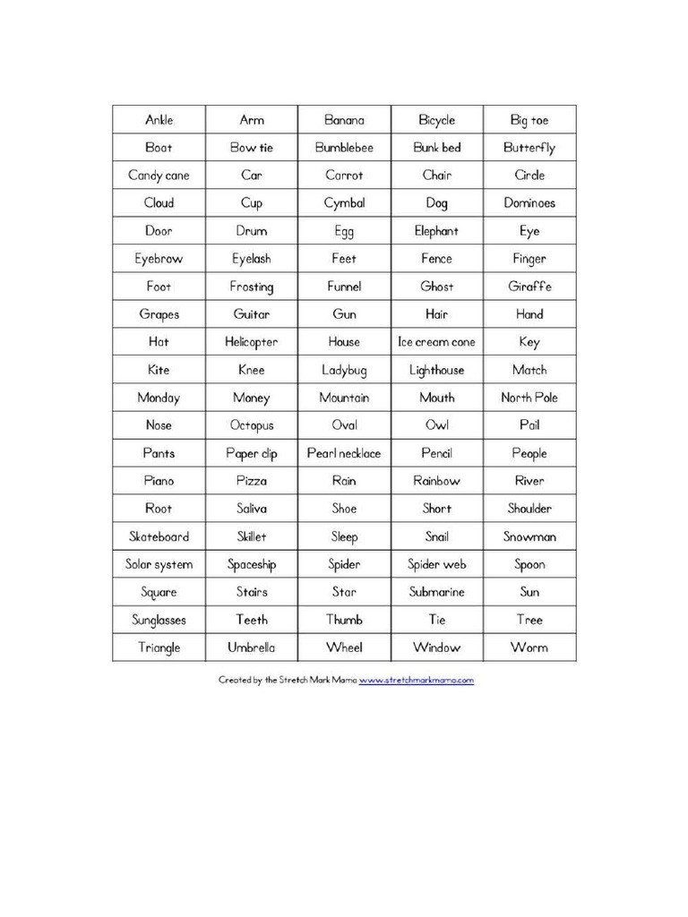 Charades Words Medium Pdf