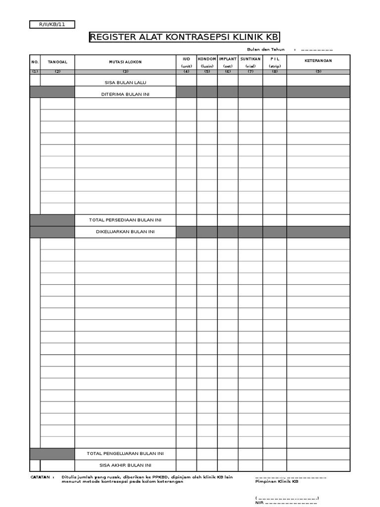 Register Alat Kontrasepsi Klinik KB | PDF