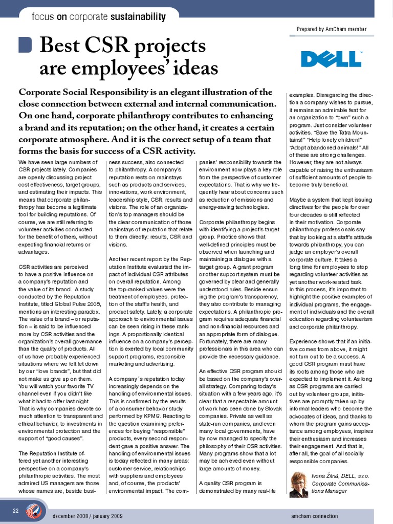 Best CSR Projects Are Employees' Ideas: Prepared by Amcham Member | PDF ...