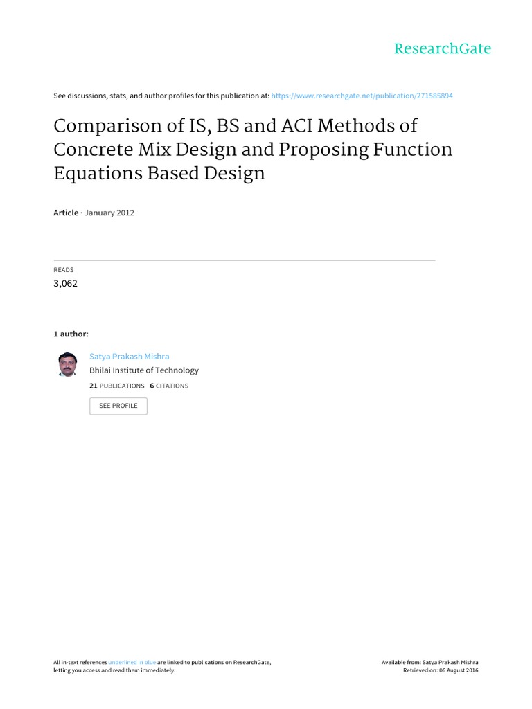 Comparison of Is BS and ACI Methods of C | PDF | Concrete ...