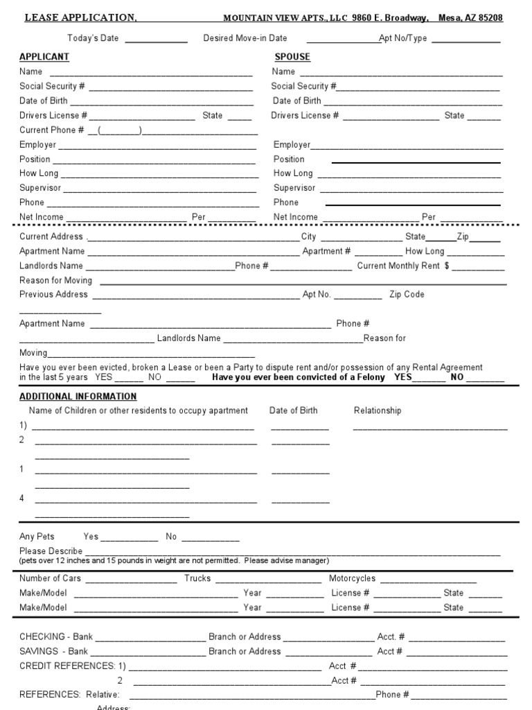 MV Lease Application | PDF